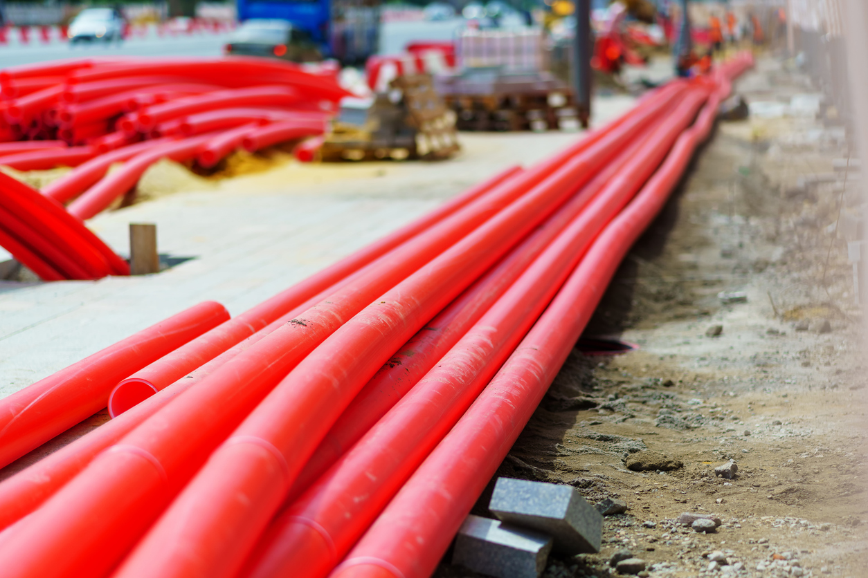 Installation of plastic water pipes near the highway